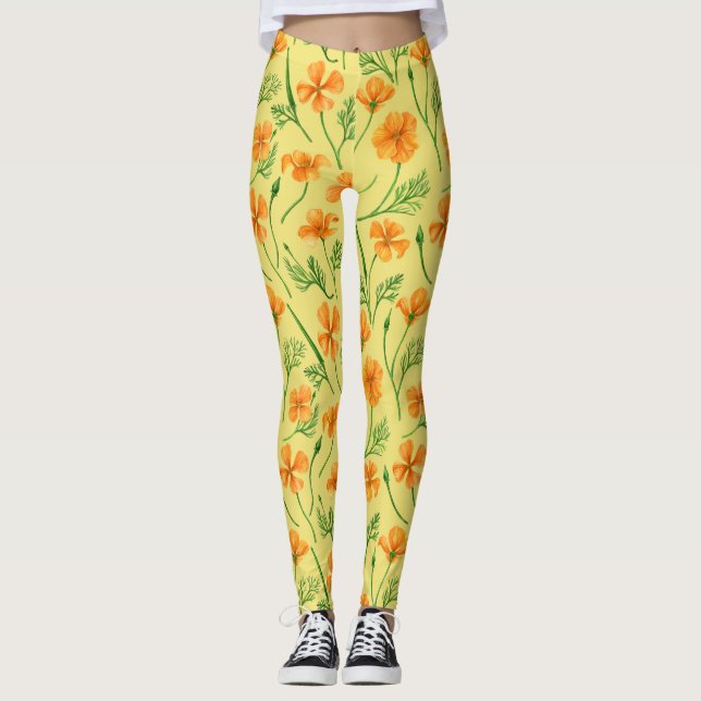 Kalifornien poppies, sommartidblommor, orange wirt leggings (Framsida)