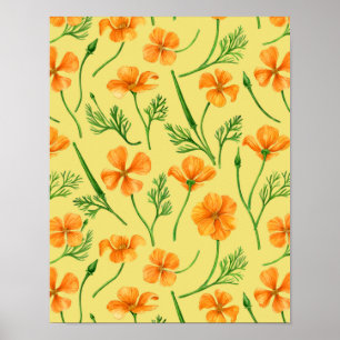 Kalifornien poppies, sommartidblommor, orange wirt poster