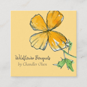 Kalifornien Poppies Wildblomme Watercolor Orange Fyrkantigt Visitkort
