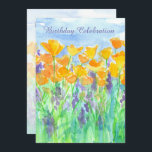 Kalifornien Poppy 80th Födelsedagsfest inbjudan<br><div class="desc">En söt blommigt födelsedagsfest inbjudan dekorerade med skarp orange Kalifornien poppies och lila lupines som odlar vild i en blomskugga under sommartid som färgats med vattenfärg. Du kan anpassa texten efter dina behov.</div>
