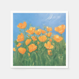 Kalifornien Poppy Fält Himlar Impressionist Painti Pappersservett