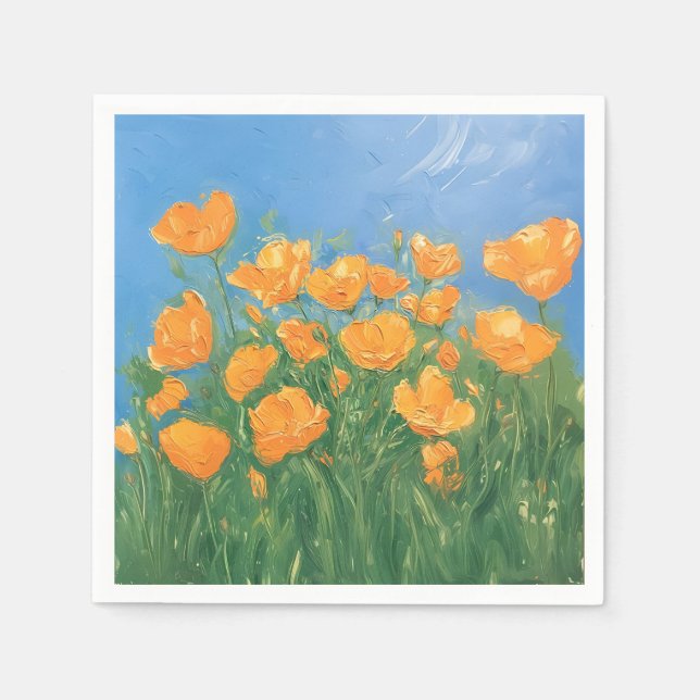 Kalifornien Poppy Fält Himlar Impressionist Painti Pappersservett (Framsidan)