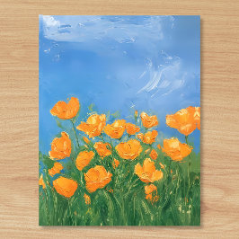 Kalifornien Poppy Fält Himlar Impressionist Painti Vykort