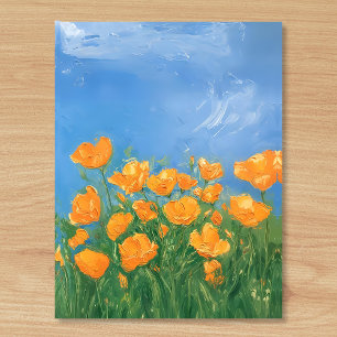 Kalifornien Poppy Fält Himlar Impressionist Painti Vykort
