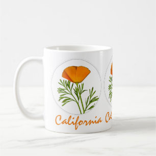 Kalifornien Poppy i en cirkel, "Kalifornien" Text Kaffemugg