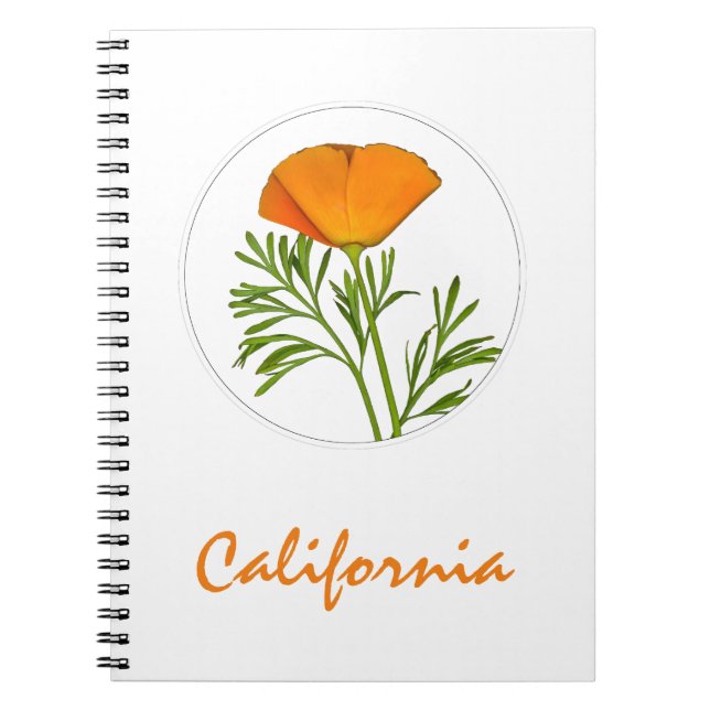 Kalifornien Poppy in a Circle, "California" Text Anteckningsbok (Framsidan)