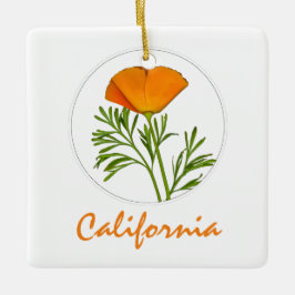Kalifornien Poppy in a Circle, "California" Text Julgransprydnad Keramik
