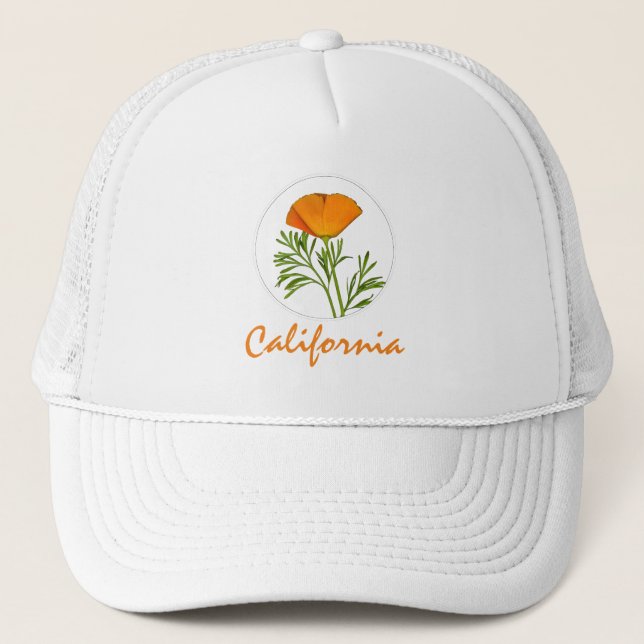 Kalifornien Poppy in a Circle, "California" Text Keps (Framsida)