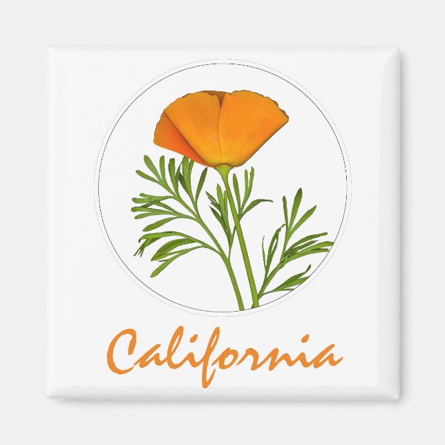 Kalifornien Poppy in a Circle, "California" Text Magnet (Framsidan)