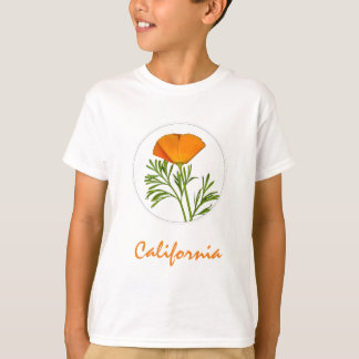 Kalifornien Poppy in a Circle, "California" Text T Shirt