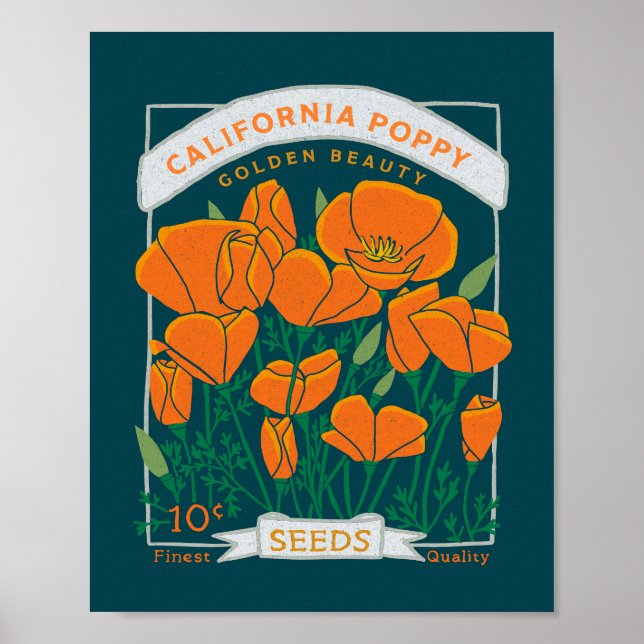 Kalifornien Poppy Poster (mörkens bakgrund) (Framsidan)