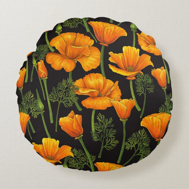 Kalifornien poppy rund kudde (Framsidan)