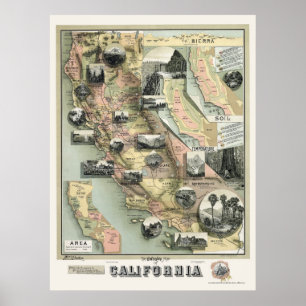Kalifornien produktkarta 1888 poster