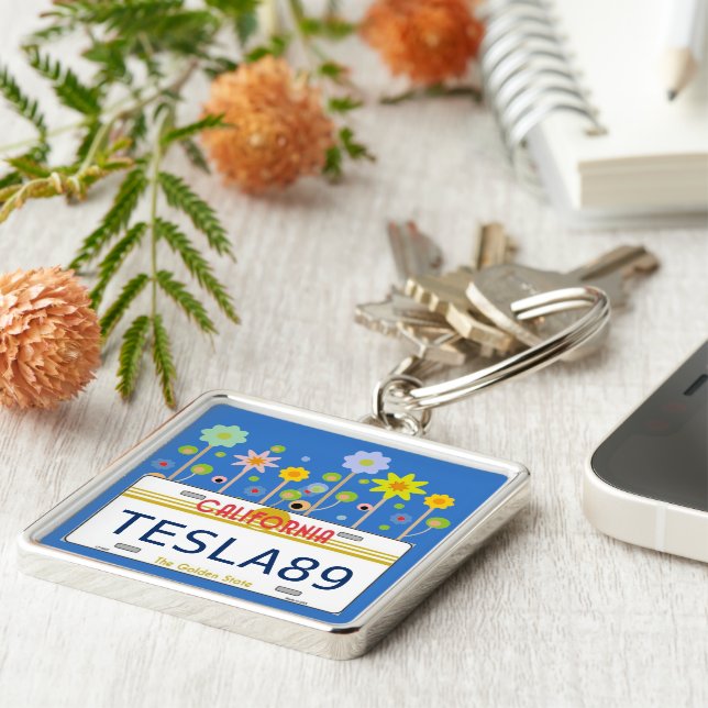 Kalifornien registreringsskylt fyrkantig silverfärgad nyckelring (Sidan)