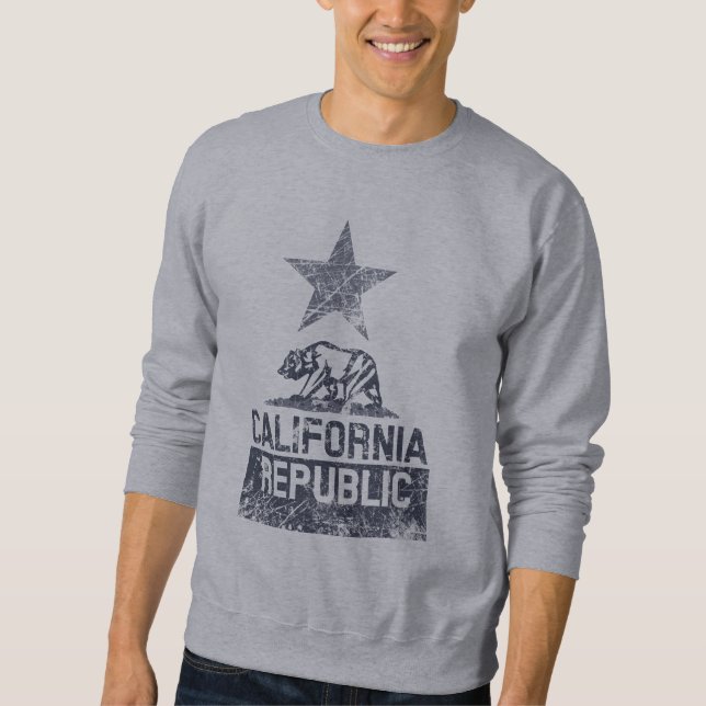 KALIFORNIEN REPUBLIC Statlig flagga Grunge Distres Långärmad Tröja (Framsida)