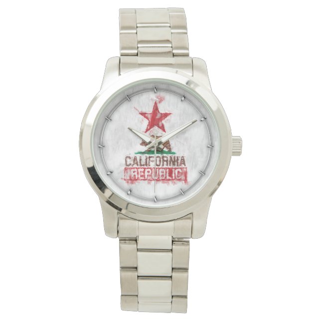 Kalifornien Republik Flagga Björn i Målad Stil Dek Armbandsur (Framsida)