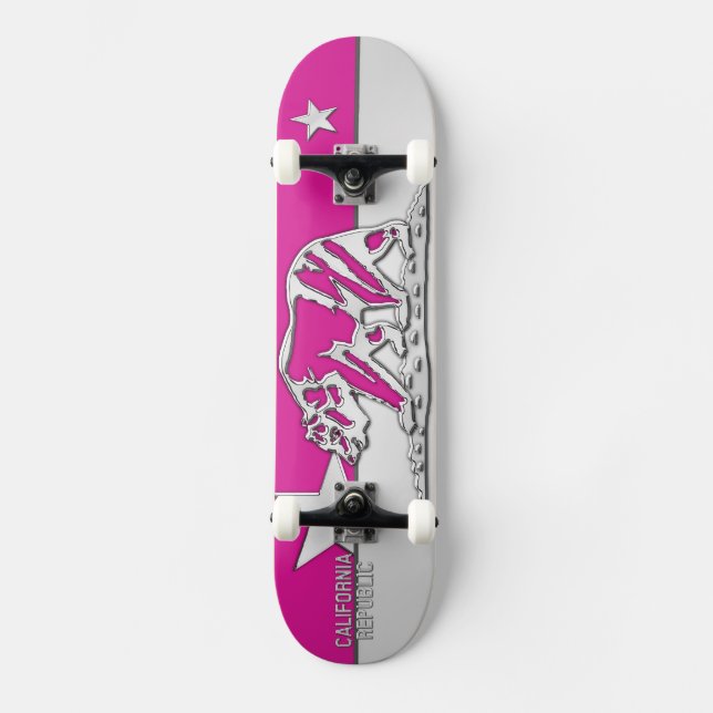 KALIFORNIEN REPUBLIKEN Chrome på Shock rosa Mini Skateboard Bräda 18,5 Cm (Framsida)