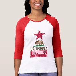 KALIFORNIEN REPUBLIKEN Statlig flagga Grunge Stil Tee