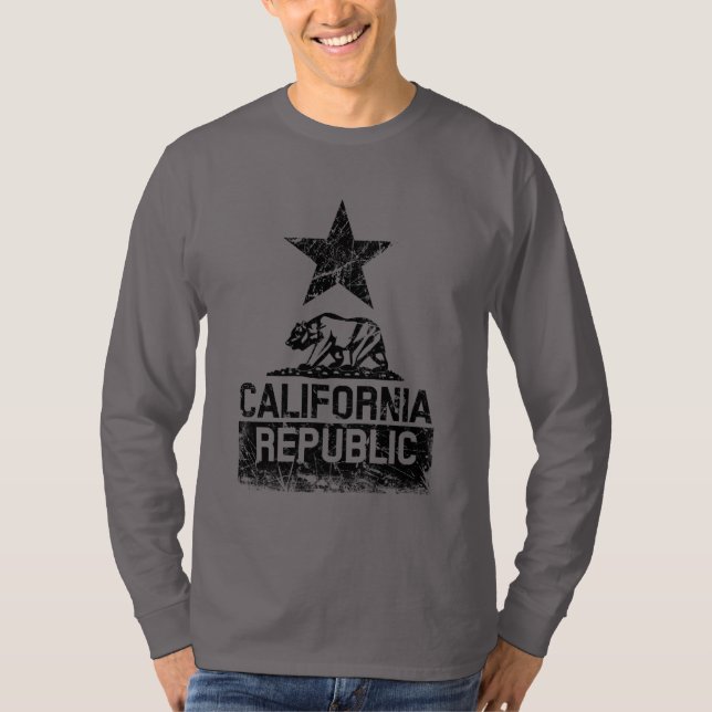 KALIFORNIEN REPUBLIKEN Statlig flagga Grunge Stil Tee Shirt (Framsida)