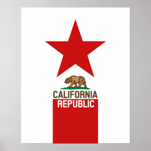 KALIFORNIEN REPUBLIKEN Statlig flagga Star Poster