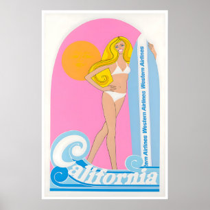 Kalifornien Resa Poster Surfing Konst Västra