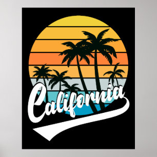 Kalifornien Retro Solnedgångsaffisch Poster