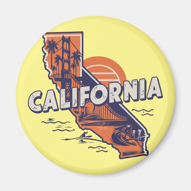 Kalifornien Retro Statens Silhuett Magnet (Framsidan)