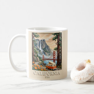 Kalifornien Road Trip Vintage 3D Texturerat Landsk Kaffemugg