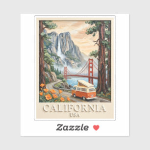 Kalifornien Road Trip Vintage 3D Texturerat Landsk Klistermärken