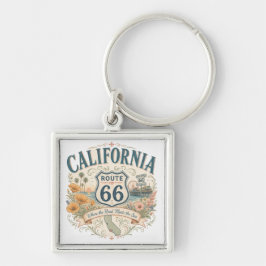Kalifornien Route 66 Golden Coast Souvenir Fyrkantig Silverfärgad Nyckelring