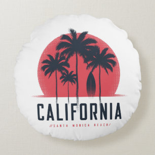 Kalifornien Santa Monica Beach Retro Palmträd Rund Kudde
