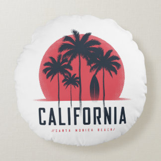 Kalifornien Santa Monica Beach Retro Palmträd Rund Kudde