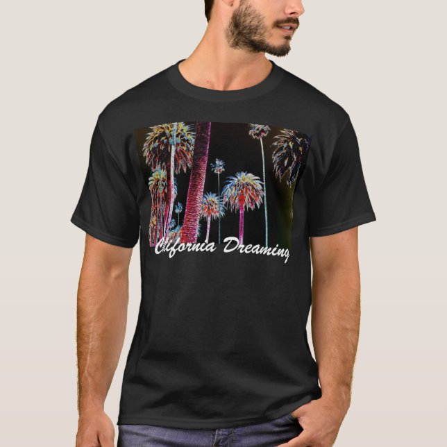 Kalifornien som drömm neonpalmträdmanar T-tröja CA T Shirt (Framsida)