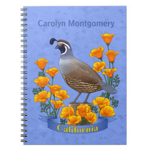 Kalifornien State Bird Quail & Golden Poppy Anteckningsbok