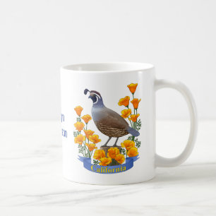 Kalifornien State Bird Quail & Golden Poppy Kaffemugg