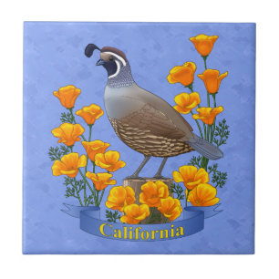 Kalifornien State Bird Quail & Golden Poppy Kakelplatta