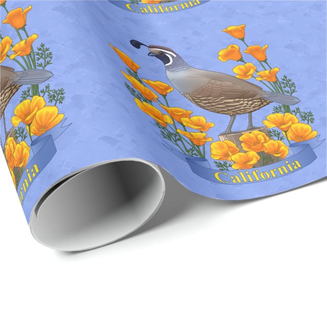 Kalifornien State Bird Quail & Golden Poppy Presentpapper (Rullad Hörn)