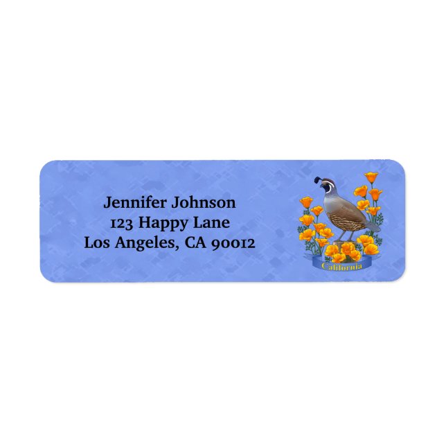 Kalifornien State Bird Quail & Golden Poppy Returadress Etikett (Framsidan)