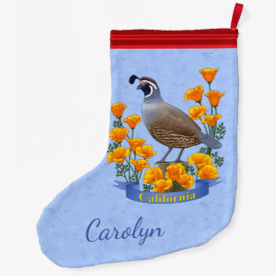 Kalifornien State Bird Quail & Golden Poppy Stor Julstrumpa