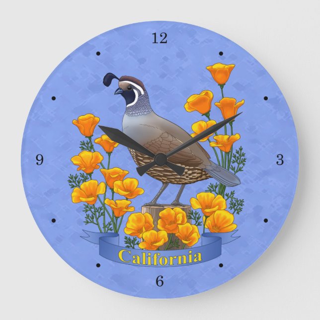 Kalifornien State Bird Quail & Golden Poppy Stor Klocka (Framsida)