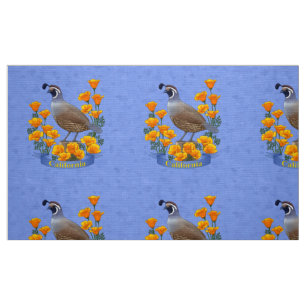 Kalifornien State Bird Quail & Golden Poppy Tyg