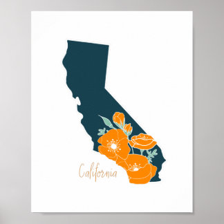 Kalifornien State-blomma Poppy Silhouette-blommigt Poster