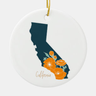 Kalifornien State Flower Poppy Silhouette Blommigt Julgransprydnad Keramik