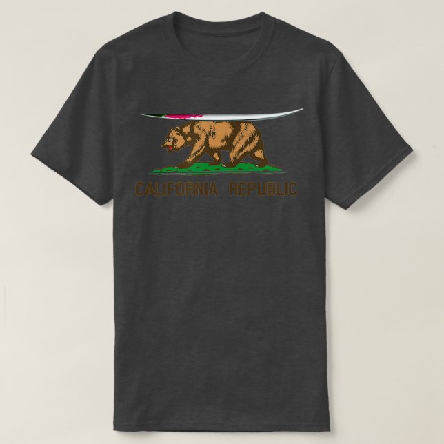 Kalifornien Statlig flagga Bear Surfboard T Shirt (Design framsida)