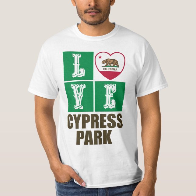 Kalifornien Statlig flagga Heart Cypress Park T Shirt (Framsida)