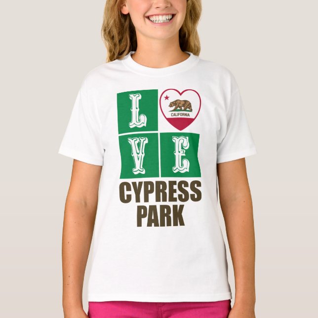 Kalifornien Statlig flagga Heart Cypress Park T Shirt (Framsida)