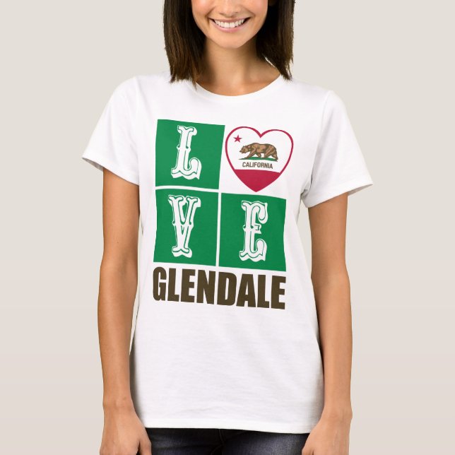 Kalifornien Statlig flagga Heart Glendale T Shirt (Framsida)