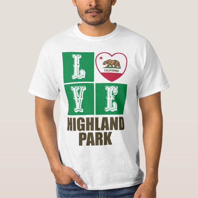 Kalifornien Statlig flagga Heart Highland Park T Shirt (Framsida)