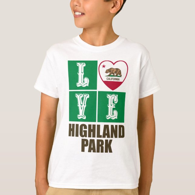 Kalifornien Statlig flagga Heart Highland Park T Shirt (Framsida)