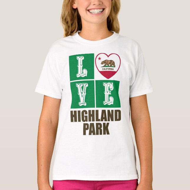 Kalifornien Statlig flagga Heart Highland Park T Shirt (Framsida)